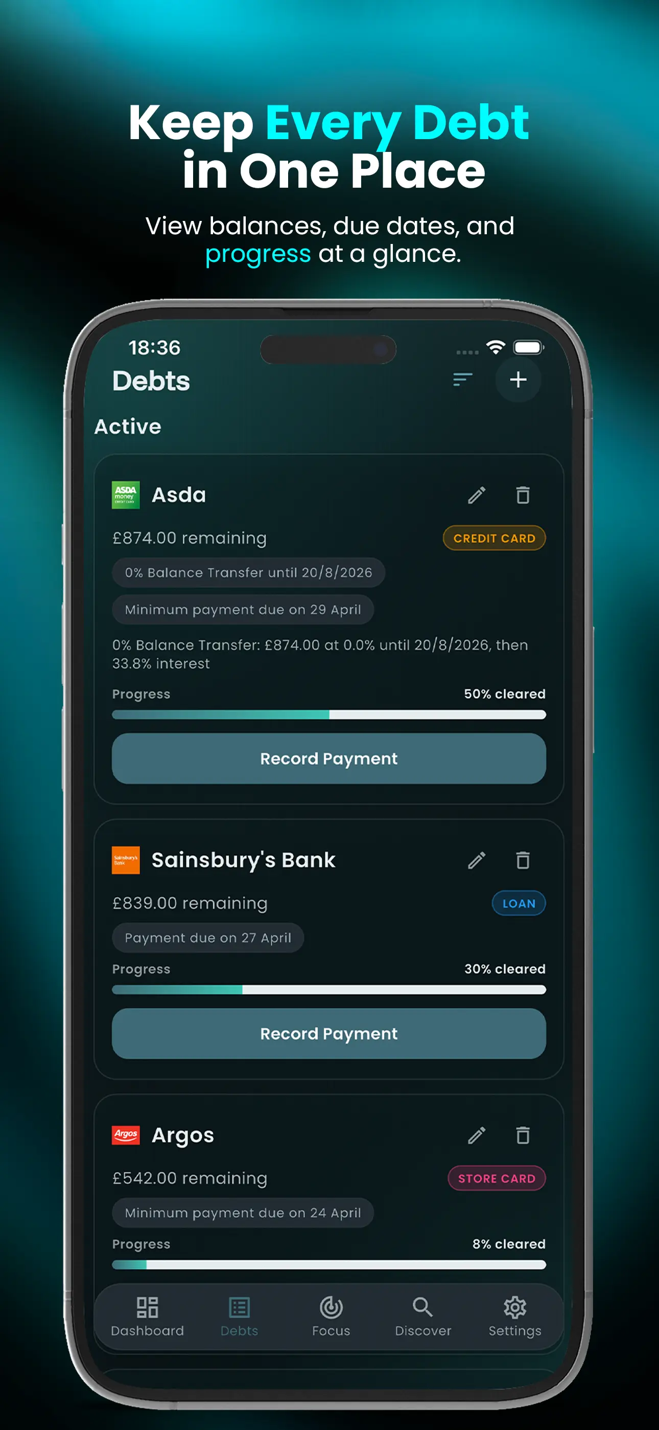 Clear Balance debts screenshot