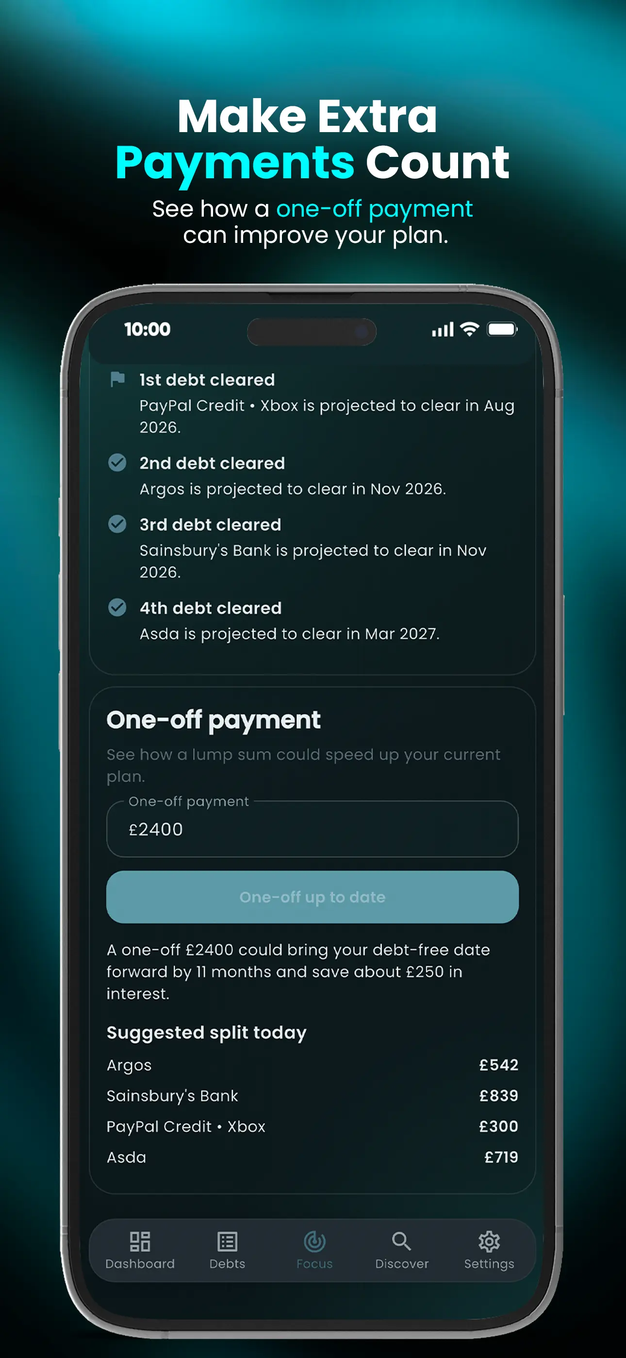 Clear Balance one-off payment screenshot