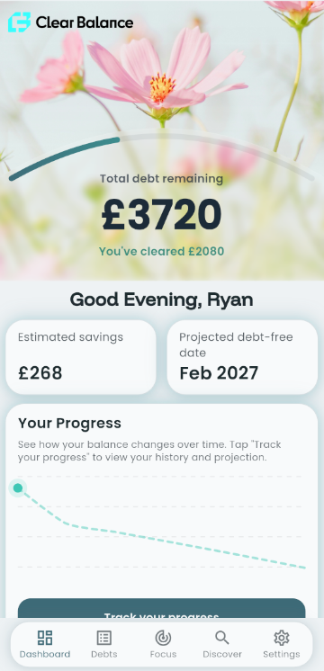 Clear Balance dashboard screen