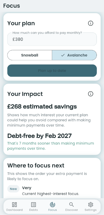 Clear Balance focus screen